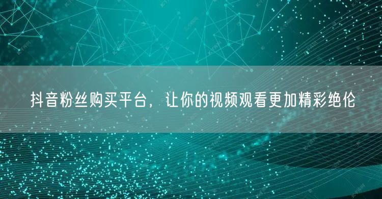 抖音粉丝购买平台，让你的视频观看更加精彩绝伦
