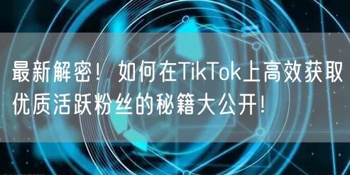 最新解密！如何在TikTok上高效获取优质活跃粉丝的秘籍大公开！