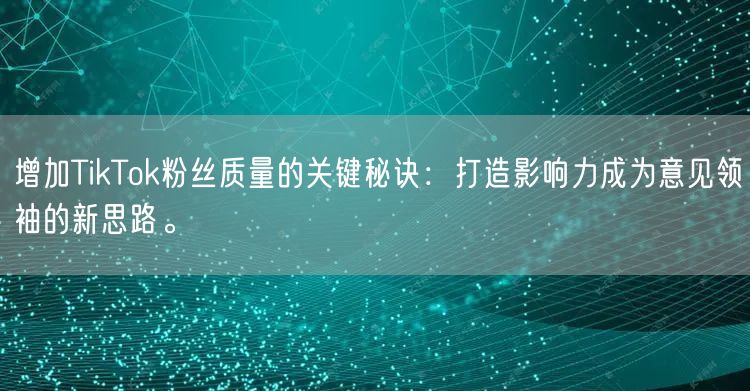 增加TikTok粉丝质量的关键秘诀：打造影响力成为意见领袖的新思路。