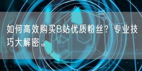 如何高效购买B站优质粉丝？专业技巧大解密。