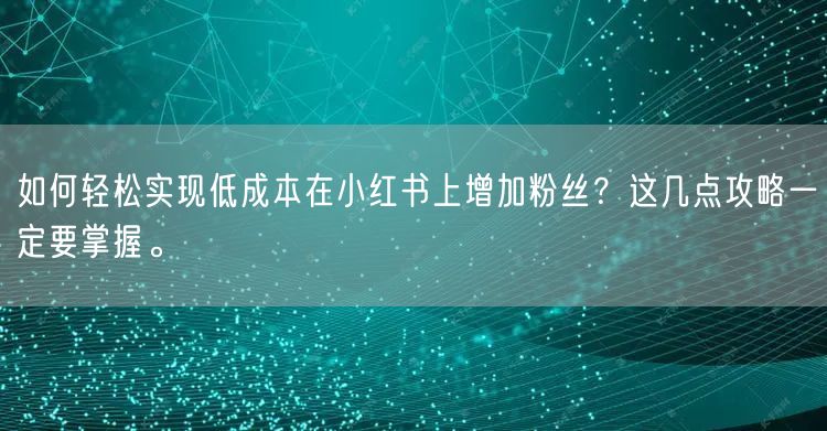 如何轻松实现低成本在小红书上增加粉丝？这几点攻略一定要掌握。